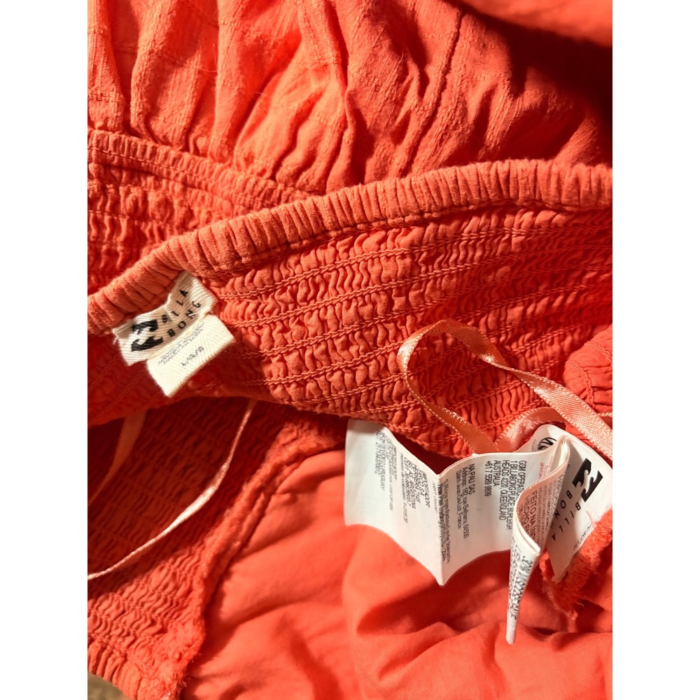 Y2K Billabong Strapless Smocked Mini Dress Coral Orange Textured L/G #8 - Picture 3 of 4